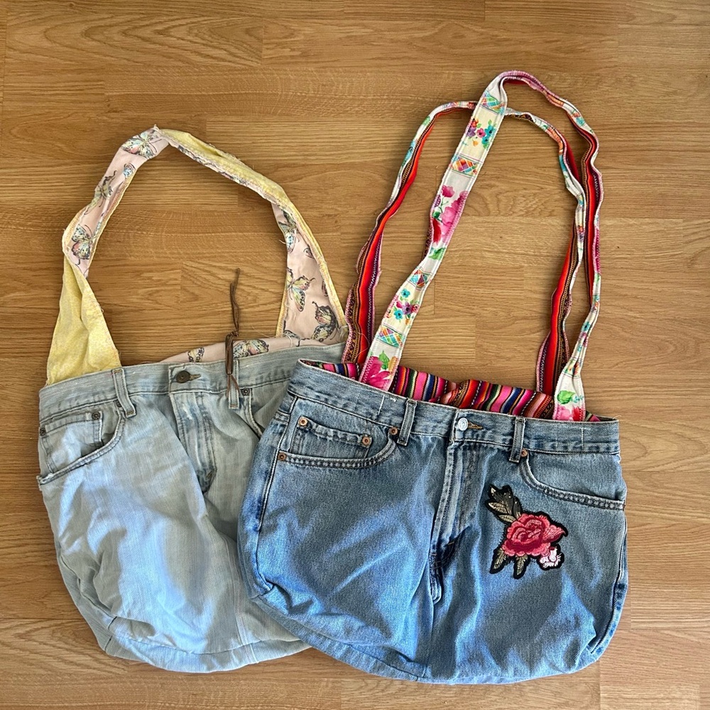 2X Women Hand Made Denim Shoulder bag 19x20 Y2K Vintage Jean Boho Shoulder Bag